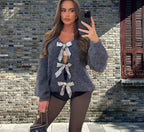 Women's Elegant Cardigan with Glittering Band Detail