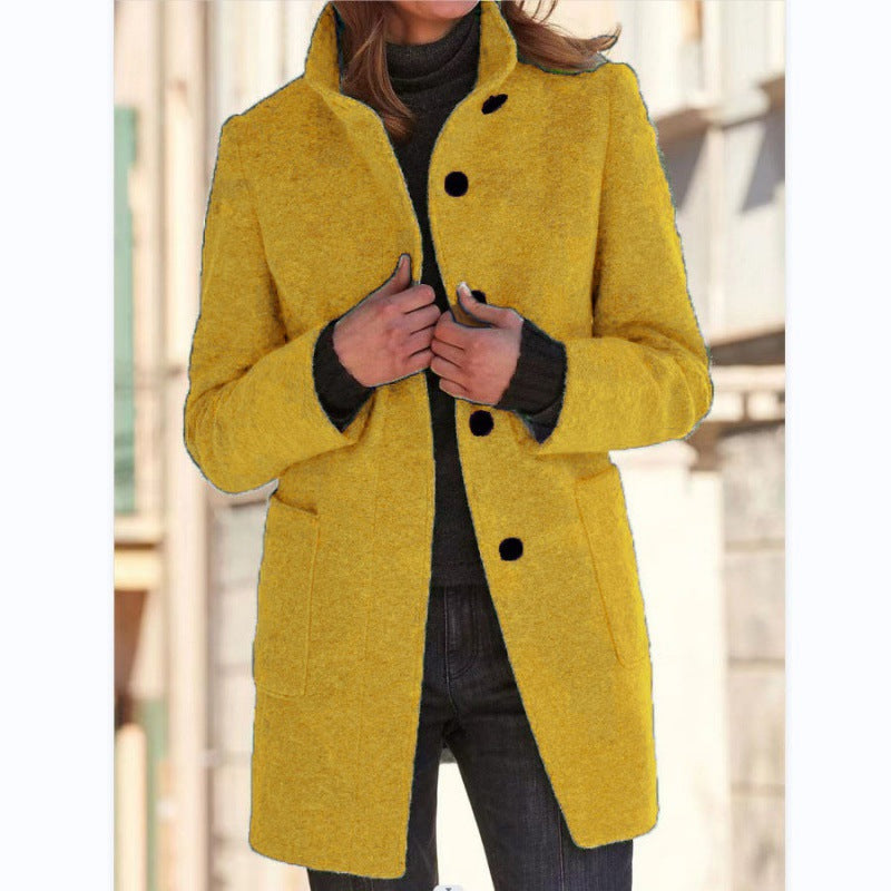 Women's Elegant Wool Jacket with Pockets and Button Closure
