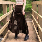 Women's Floral Patchwork Maxi Skirt with Voluminous Hem