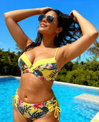 Trendy Printed Sexy Halter Bikini with Slit