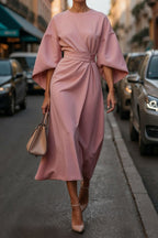 Women's Elegantly Cut Maxi Dress with Puff Sleeves and Fitted Belt