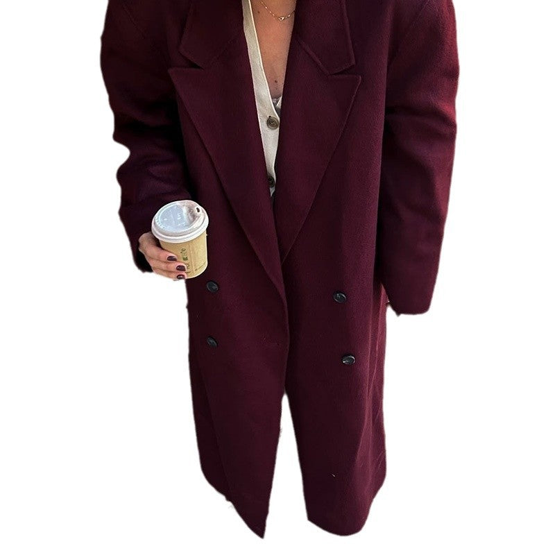 Women's Elegant Double-Breasted Wool Coat