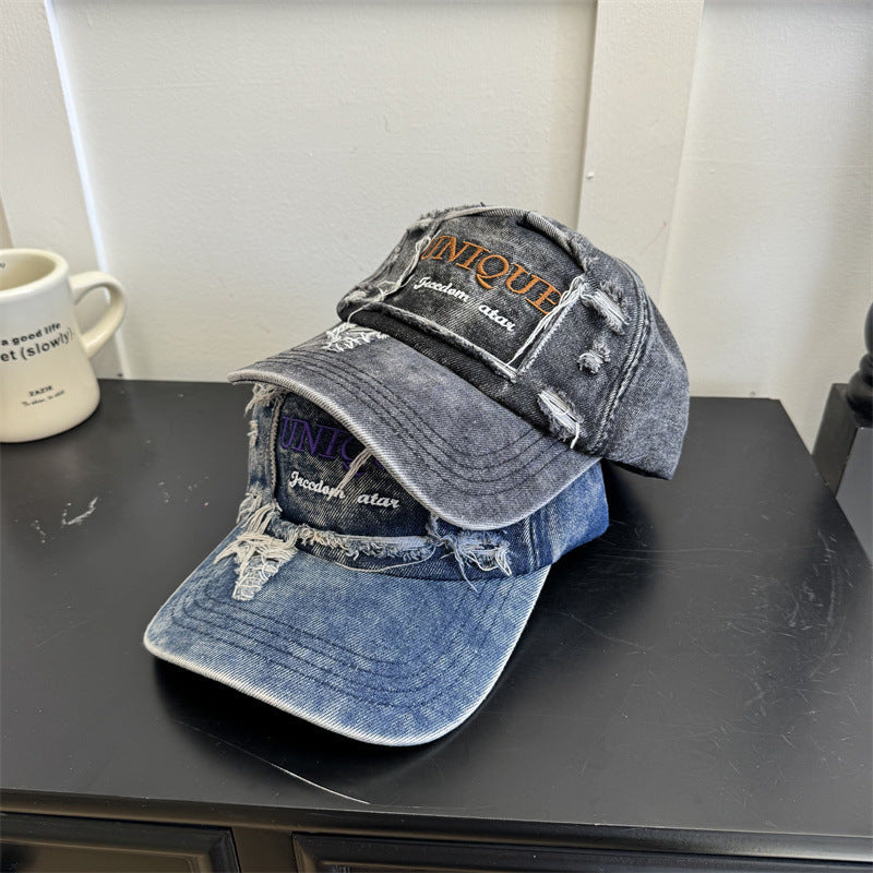 Men's Distressed Denim Graphic Cap