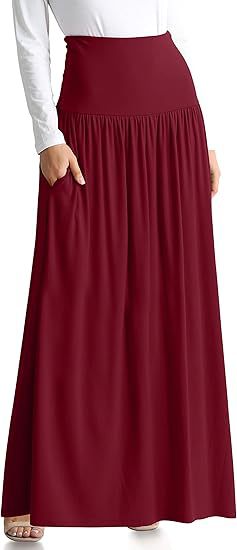 Women's Maxi Skirt with Elastic Waistband and Pockets