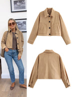Women's Cropped Faux Suede Jacket with Large Pockets