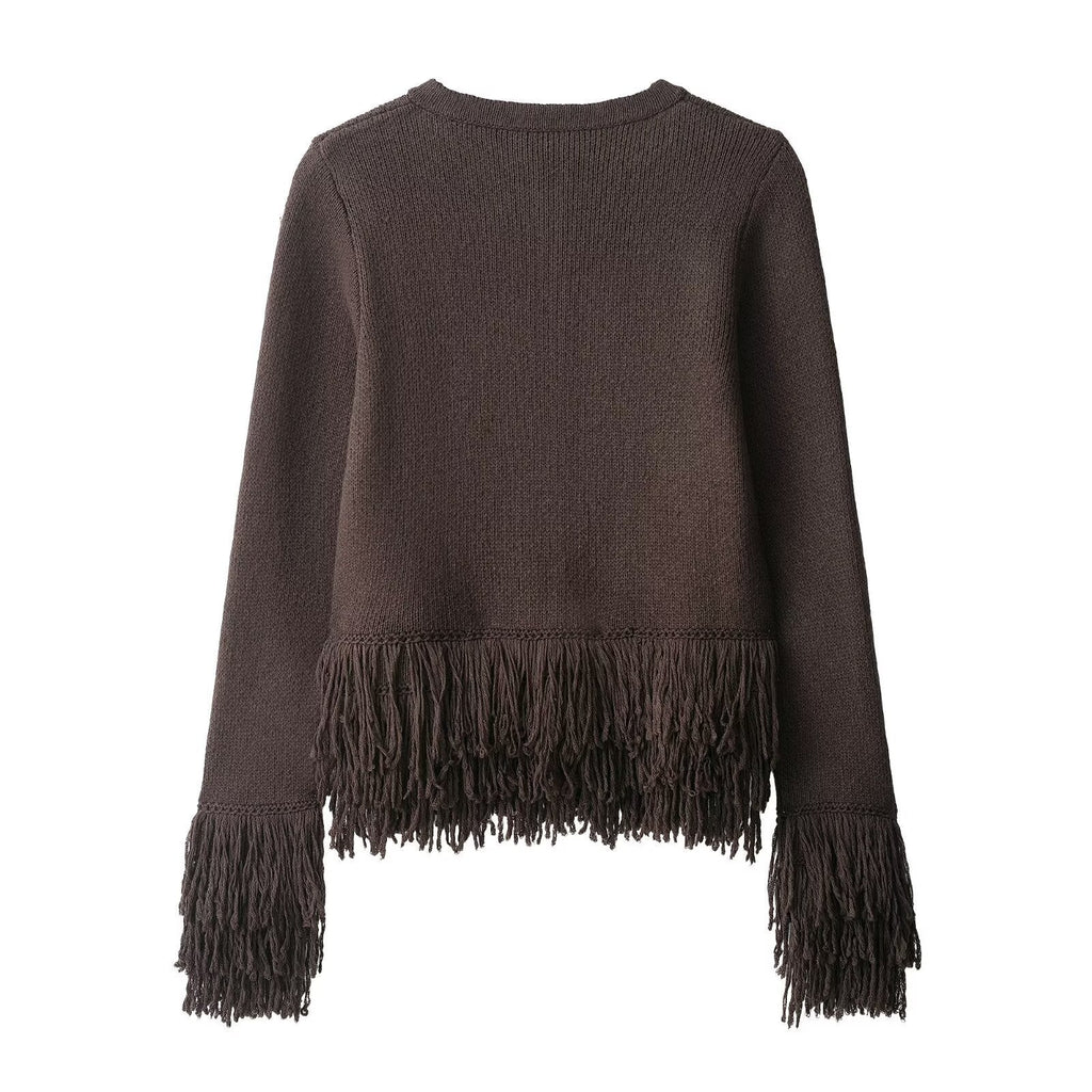 Women's Fringe Cardigan with Elegant Button Closure