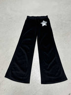 Women's Comfortable Velour Wide-Leg Pants with Star Appliqué