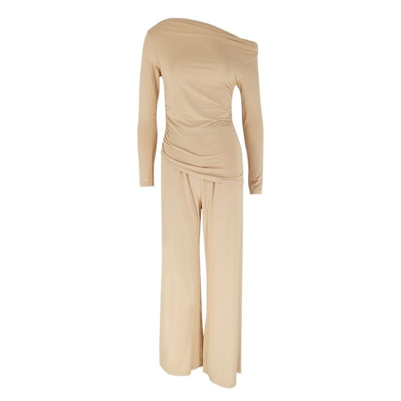 Women's Elegant Two-Piece Set in Flowing Material with Asymmetric Design