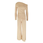 Women's Elegant Two-Piece Set in Flowing Material with Asymmetric Design