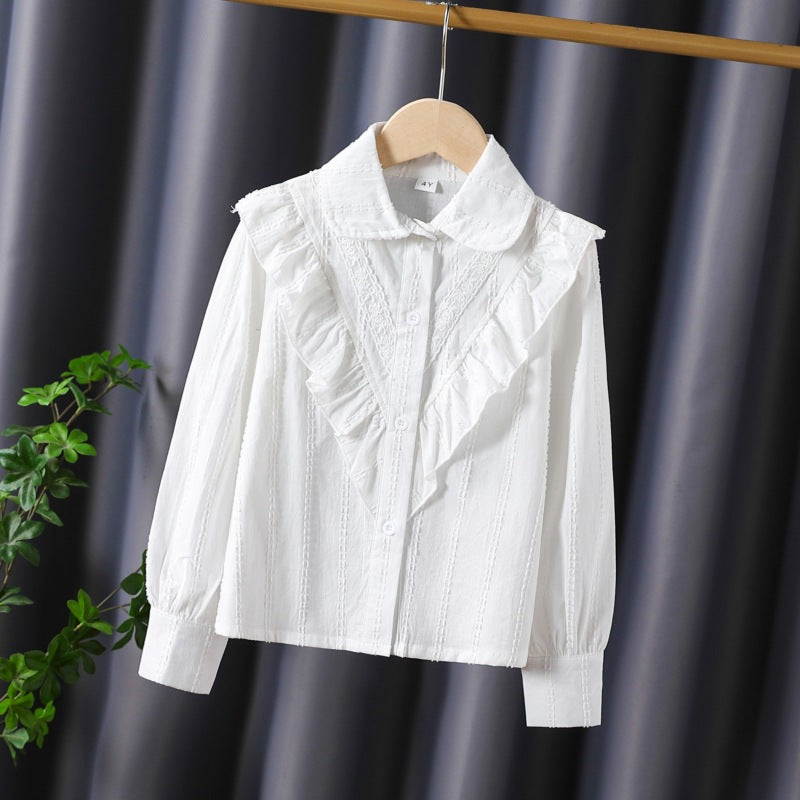 Women's Blouse with Ruffle Details and Fine Embroidery
