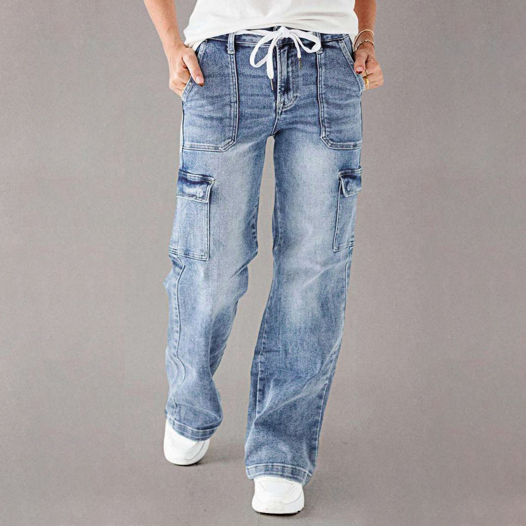 Women's Cargo Jeans with Casual Cut and Practical Pockets