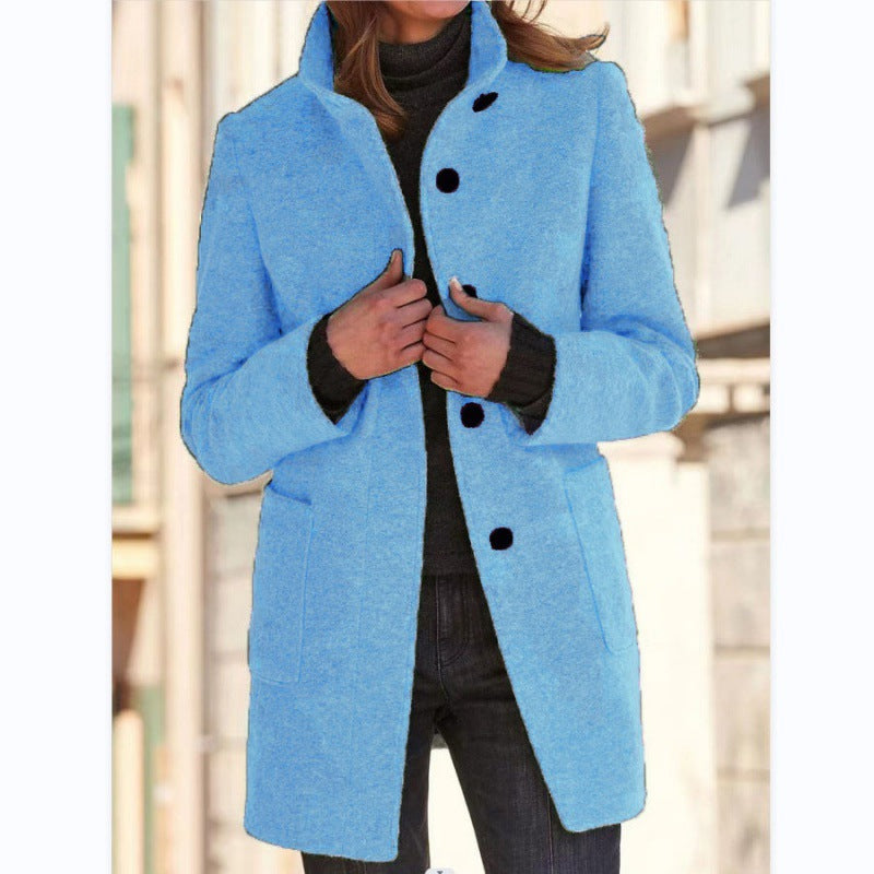 Women's Elegant Wool Jacket with Pockets and Button Closure