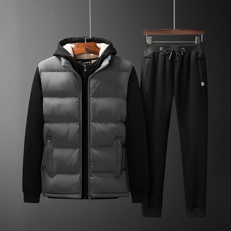 Men's Padded Hooded Vest and Jogging Pants Set