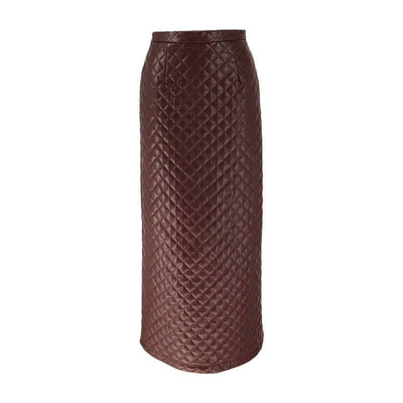 Women's Maxi Skirt in High-Quality Faux Leather with Refined Quilted Pattern