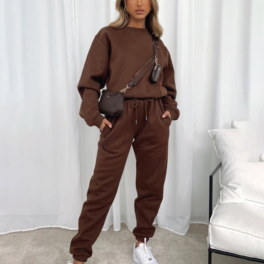 Women's Comfortable and Elegant Leisure Loungewear Suit with Drawstring and High Cuffs