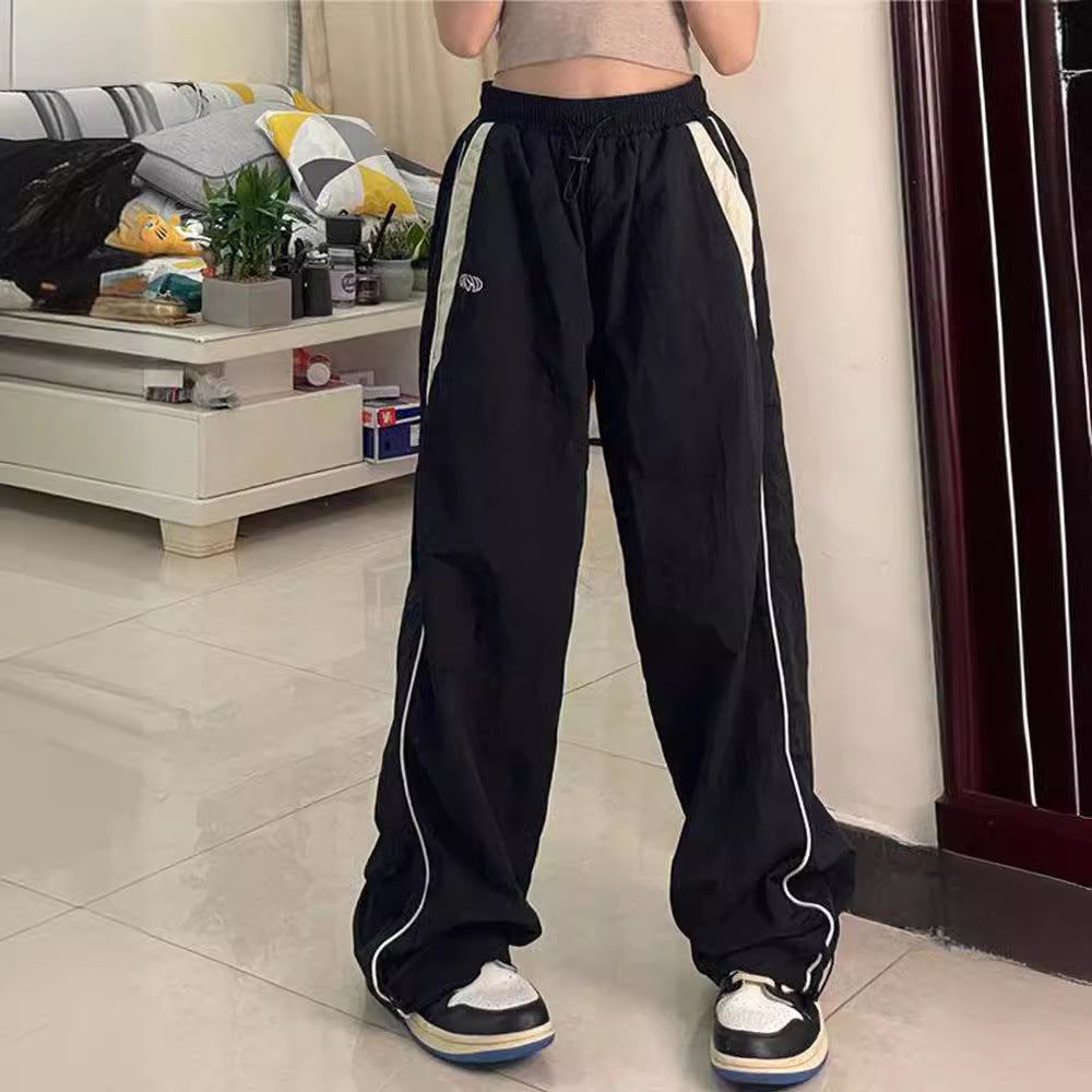 Women's Casual Pants with Side Contrast Stripes and Elastic Waist