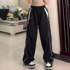 Women's Casual Pants with Side Contrast Stripes and Elastic Waist
