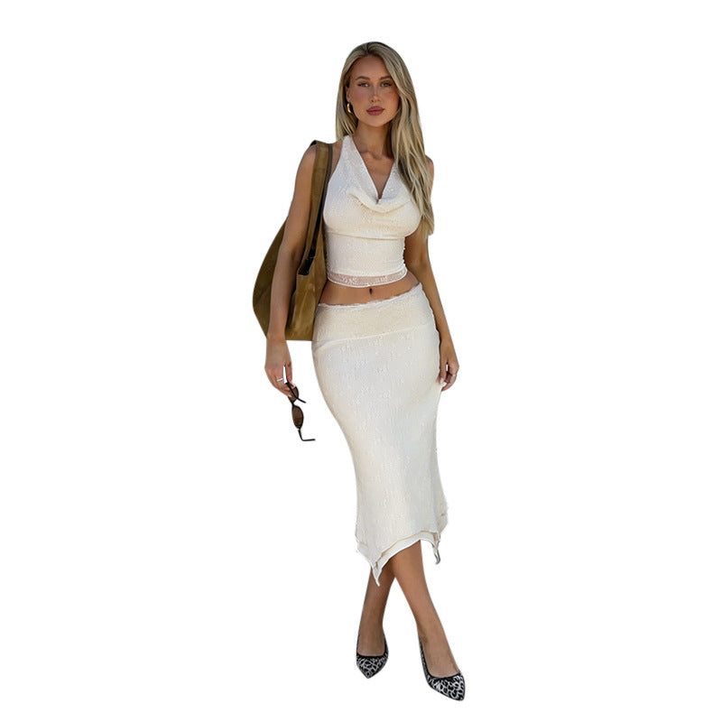 Elegant Halter Crop Top and Slim Midi Skirt