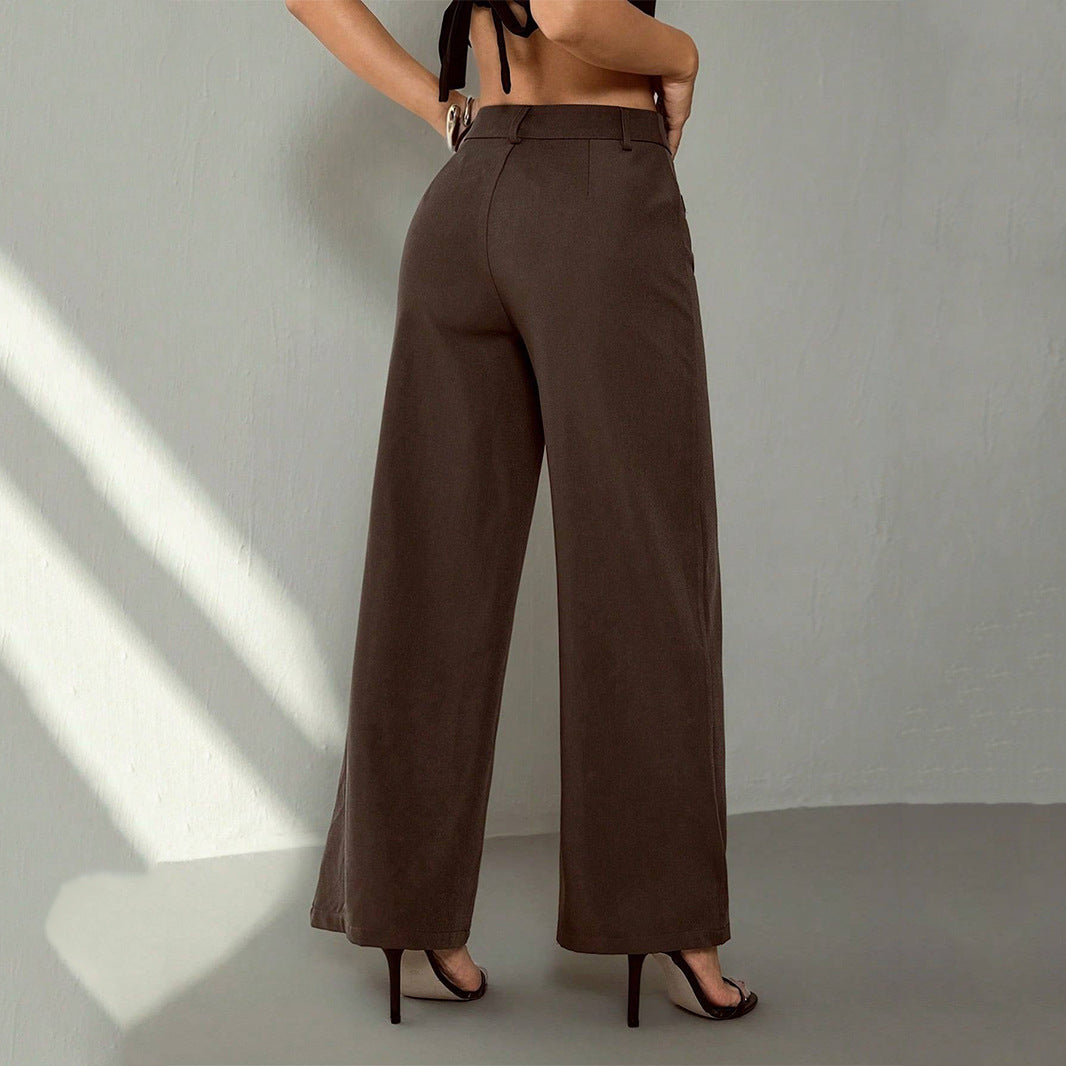 Women's Elegant Wide-Leg Fabric Trousers