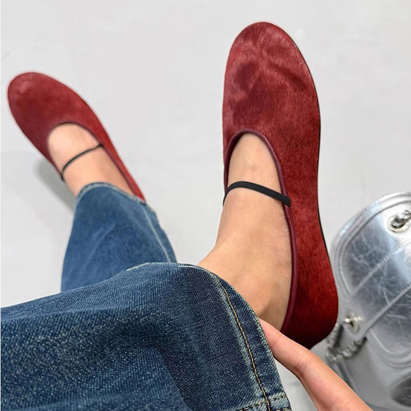 Women's Velvet Ballet Flats with Elastic Strap