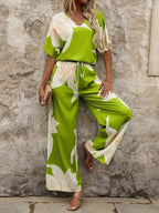 Women's Airy Floral Print Pantsuit with Elastic Waistband