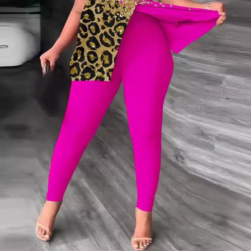 One-Sided Off-Shoulder Animal Print Jumpsuit