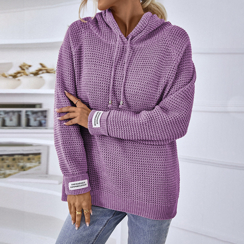Comfortable Women's Hooded Sweater with Textured Knit and Side Slits