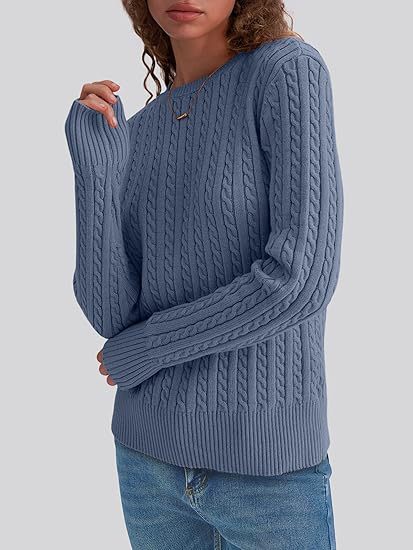 Women's Chunky Knit Sweater with Cable Knit Design and Long Sleeves