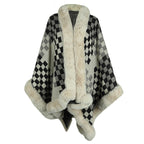 Women's Knit Poncho with Faux Fur Trim