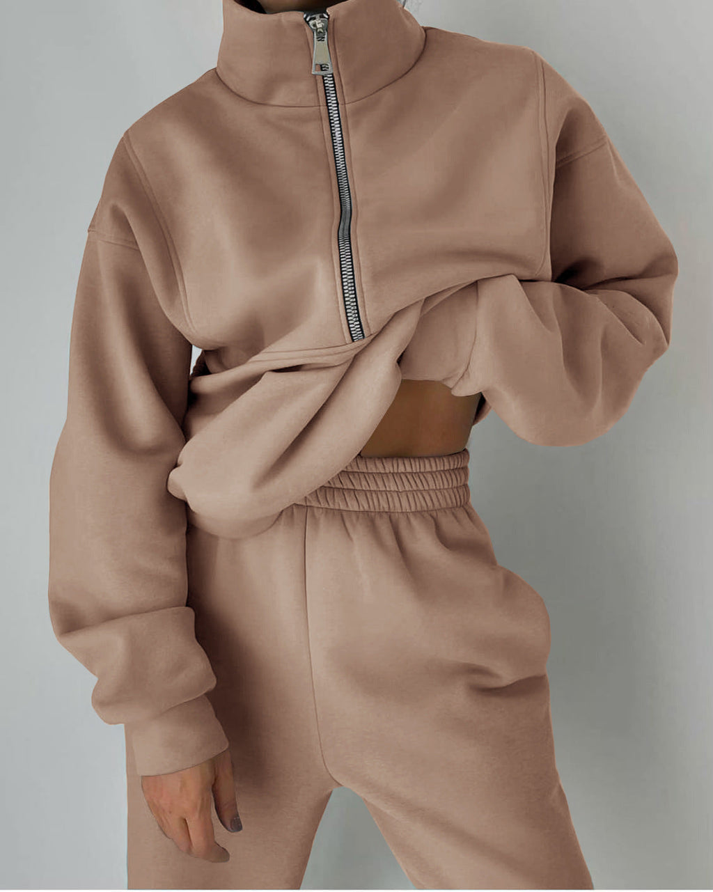 Women's Casual Oversized Hoodie and Jogger Set with Practical Zipper