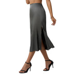 Women's Elegant Satin Midi Skirt with Flowing Cut and High Waist