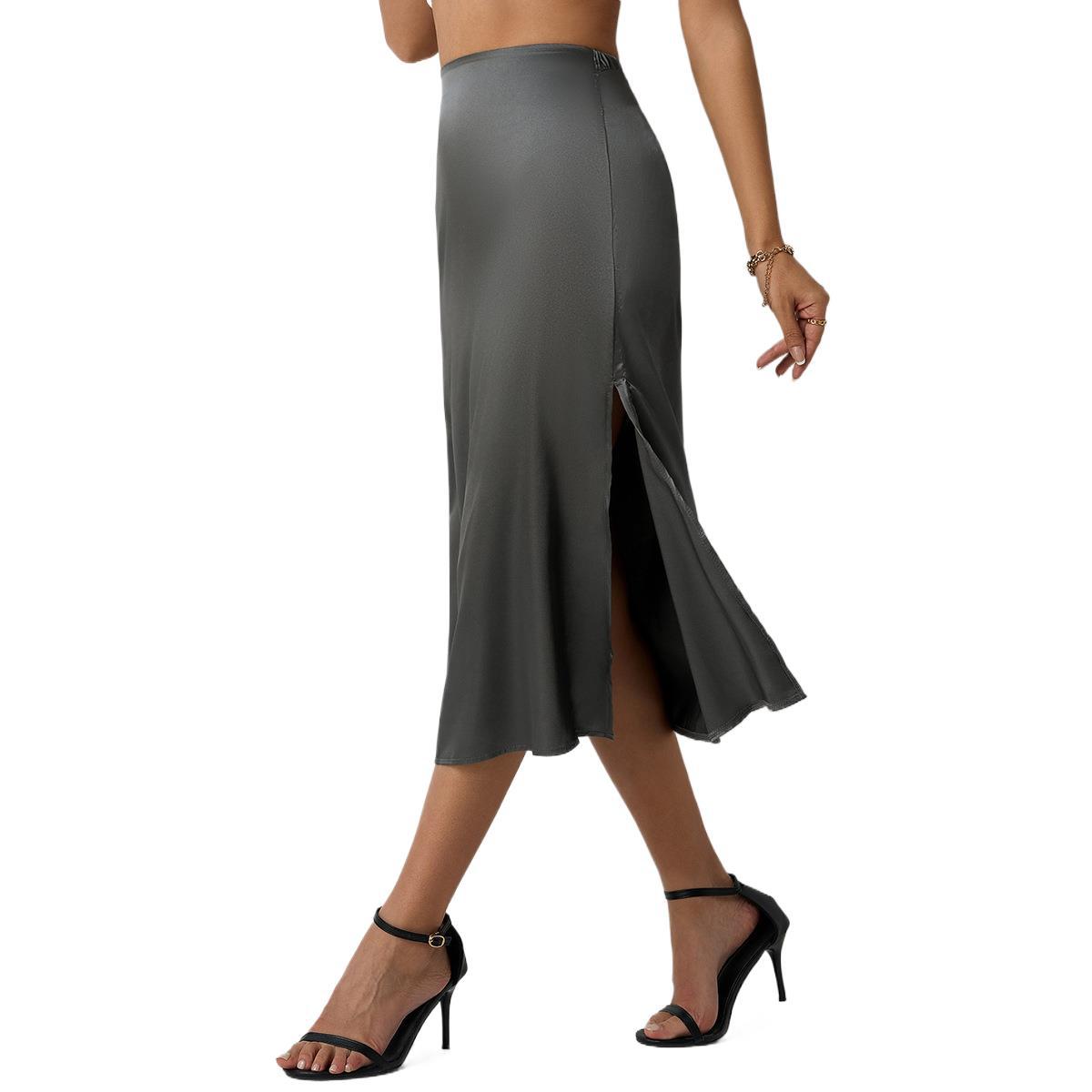 Women's Elegant Satin Midi Skirt with Flowing Cut and High Waist
