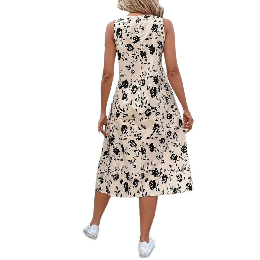 Women's Sleeveless Floral Maxi Dress with Pockets