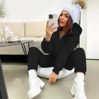 Women's Cozy Hooded Suit with Zipper and Elastic Cuffs