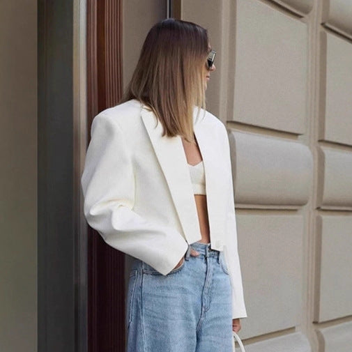 Women's Cropped Blazer with Sharp Shoulders