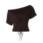 Women's Asymmetrical Top with Sophisticated Lace-Up Design