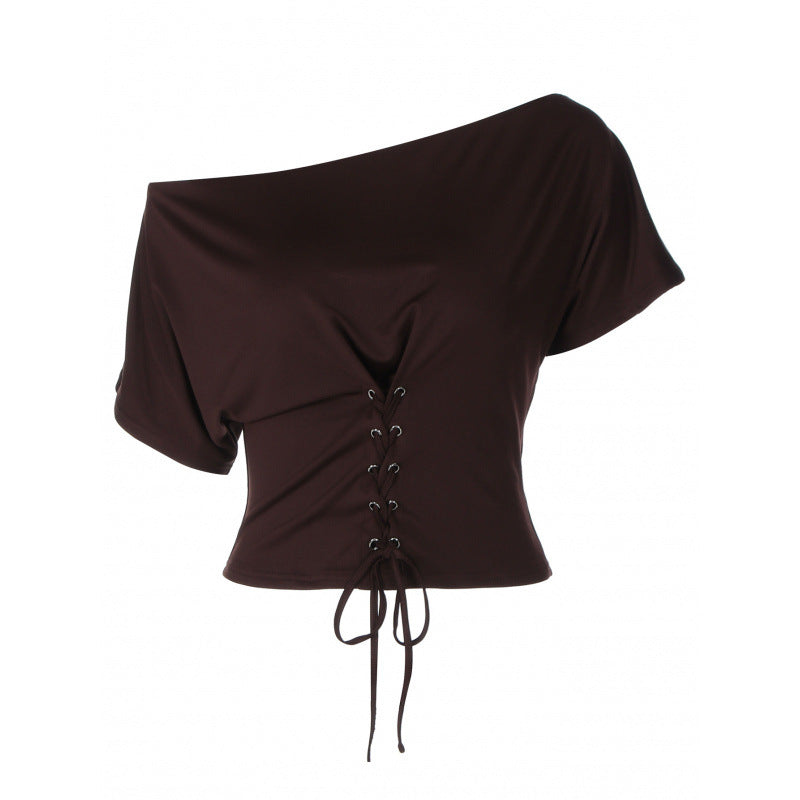 Women's Asymmetrical Top with Sophisticated Lace-Up Design