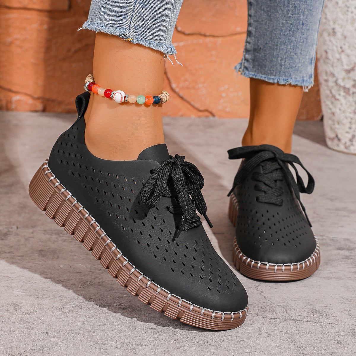 Women's Breathable Sneakers with Perforated Upper