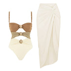 Women's Swimsuit with Draping and Gold Accents