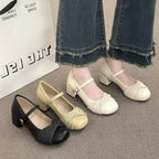 Women's Ballet Flats with Strap and Knit Detail