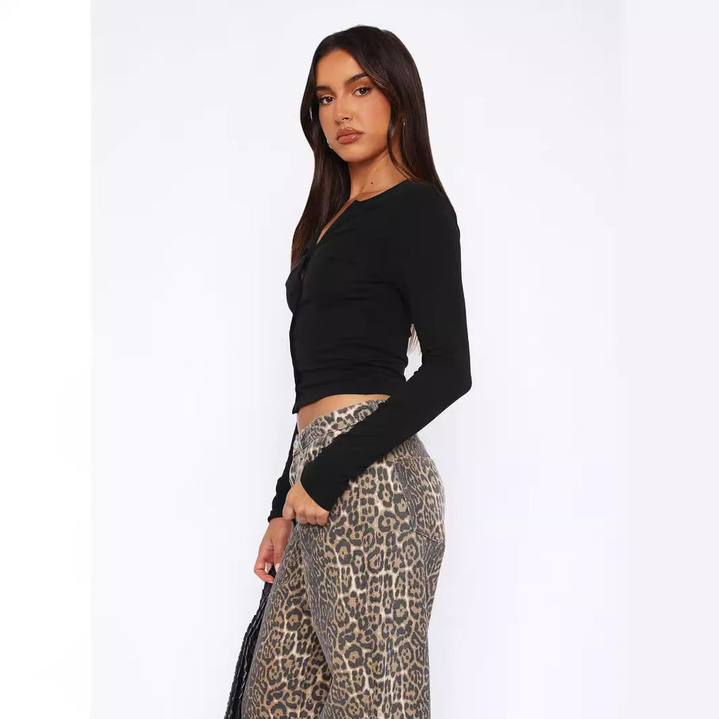 Women's Fitted Long-Sleeve Shirt with Button Placket