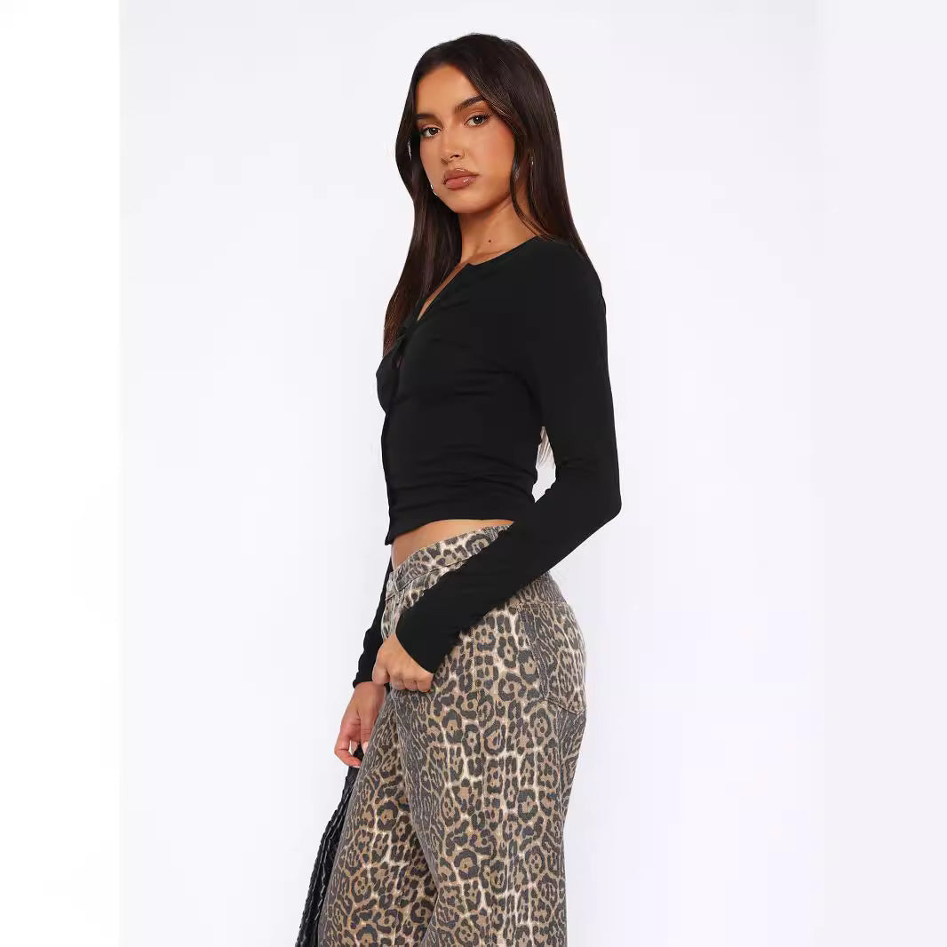 Women's Fitted Long-Sleeve Shirt with Button Placket