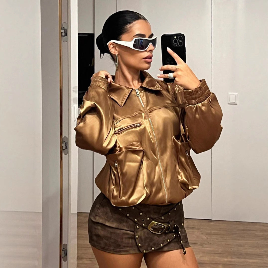 Women's Satin-Look Bomber Jacket