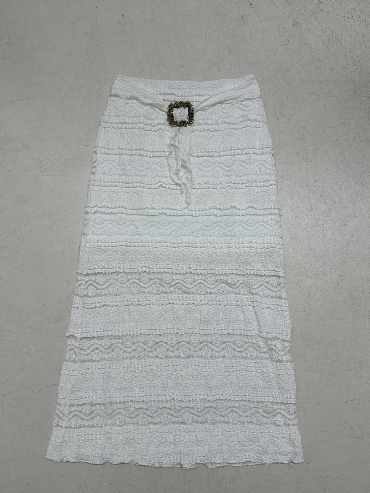 Women's Midi Skirt with Ruffled Hem and Decorative Waist Belt