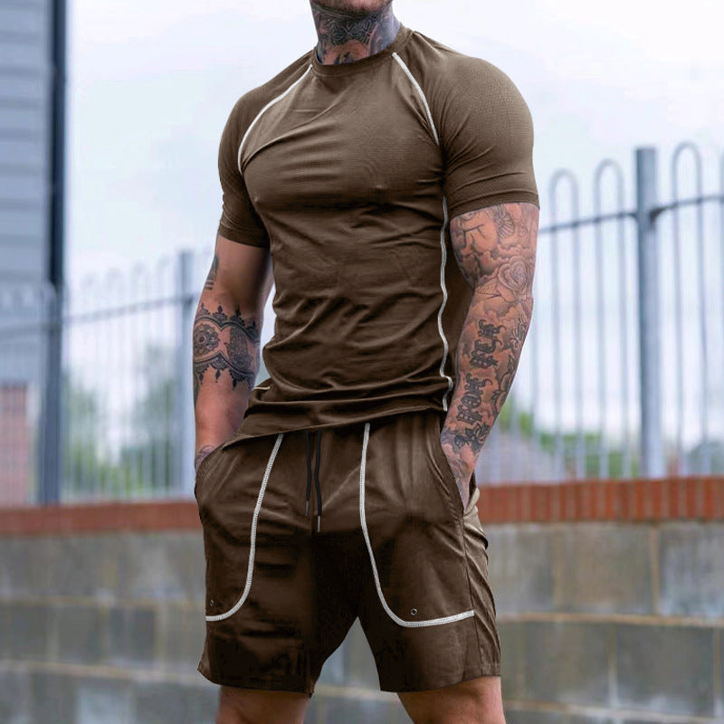 Men's Raglan-Fit Short Sleeve Shirt and Drawstring Shorts Set