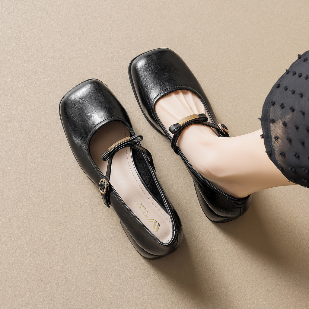 Women's Ballet Flats with Elegant Strap and Fashionable Block Heel