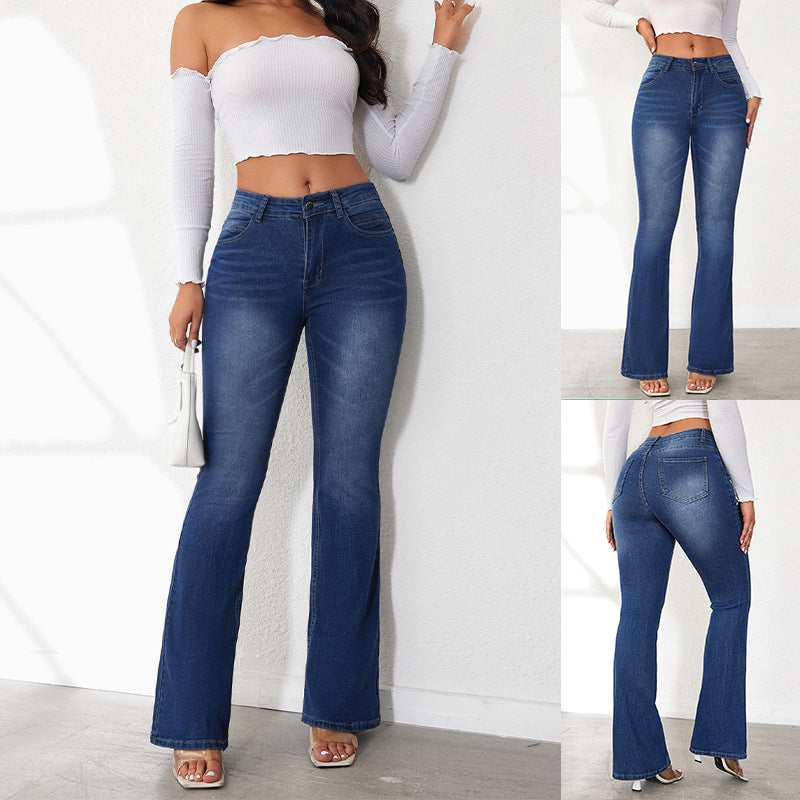 Women's Vintage-Style Flared Jeans with High Waist