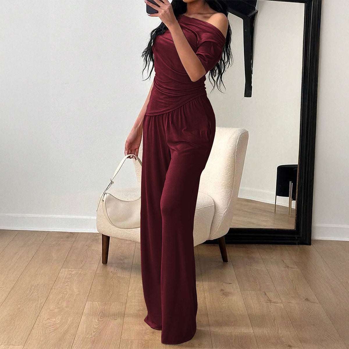 Elegant Jumpsuit with Wrap Design and Wide Leg