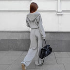 Women's Comfortable Sportswear Set with Hooded Jacket and Wide Pants
