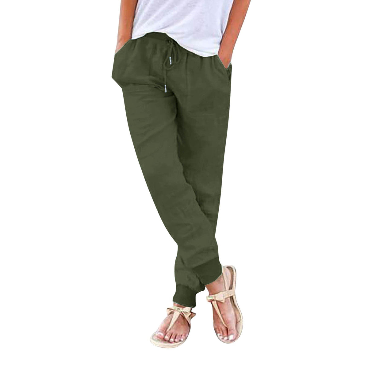 Women's Comfortable Casual Pants with Elastic Waist and Practical Pockets